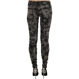 Black Gray Faded Low Waist Skinny Denim Trousers Jeans