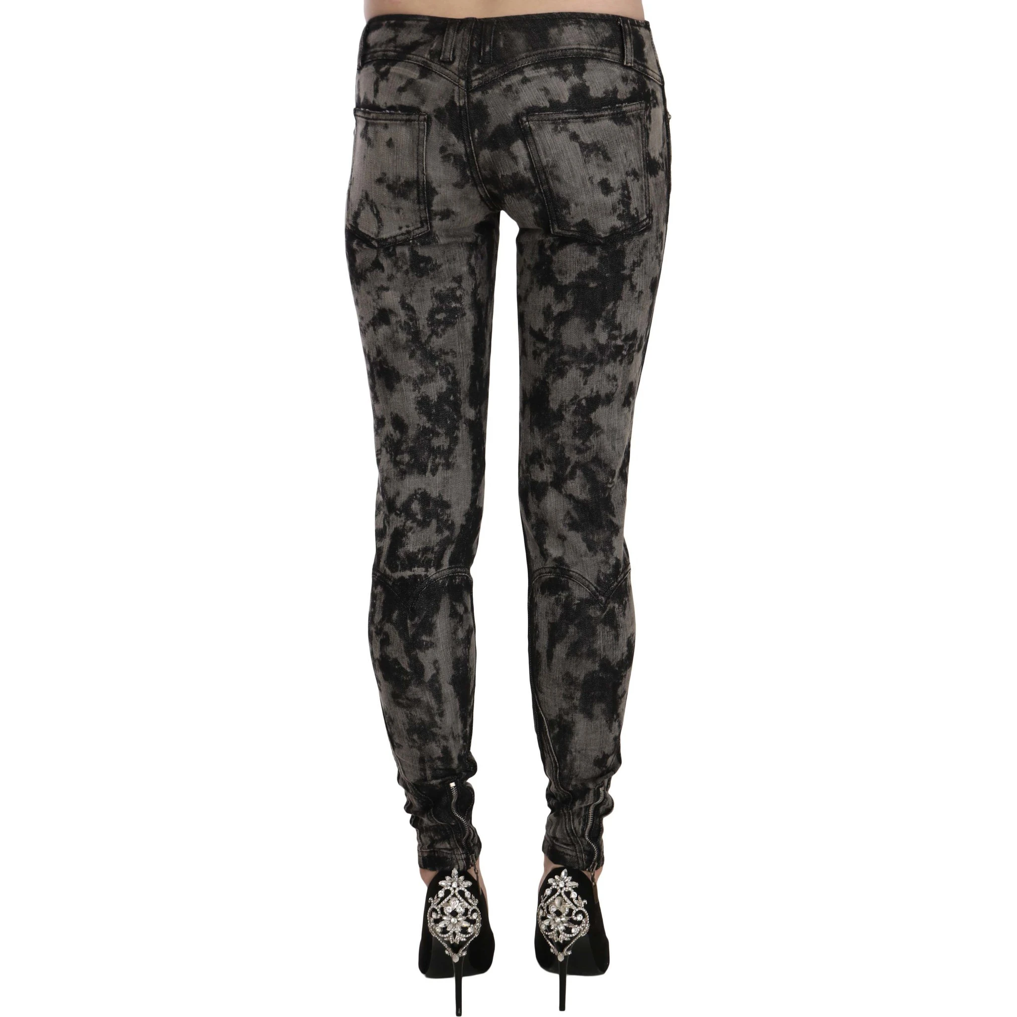 Black Gray Faded Low Waist Skinny Denim Trousers Jeans