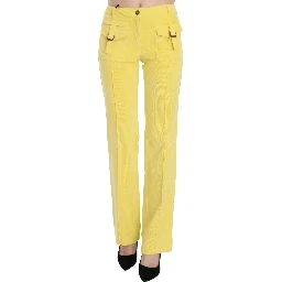 Yellow Corduroy Mid Waist Straight Trousers Pants