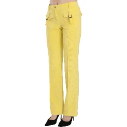 Yellow Corduroy Mid Waist Straight Trousers Pants