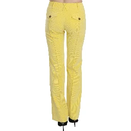 Yellow Corduroy Mid Waist Straight Trousers Pants