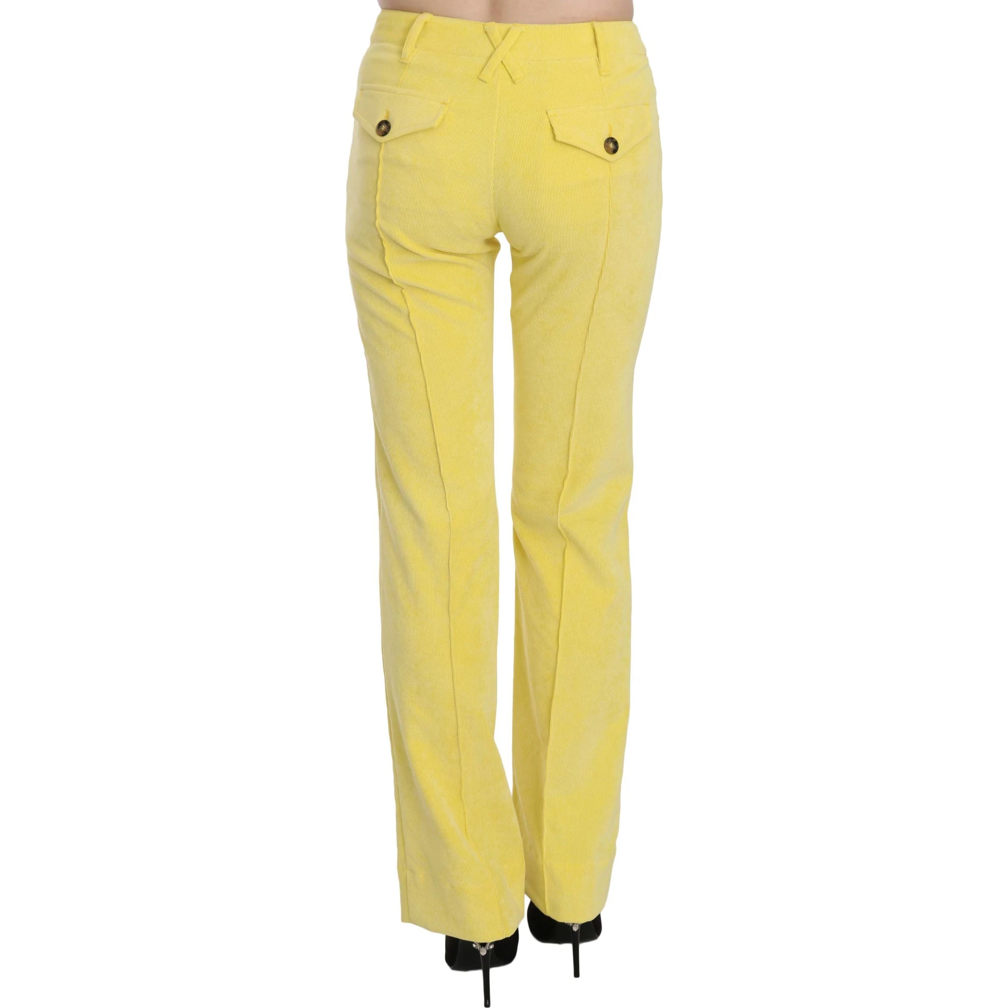 Yellow Corduroy Mid Waist Straight Trousers Pants
