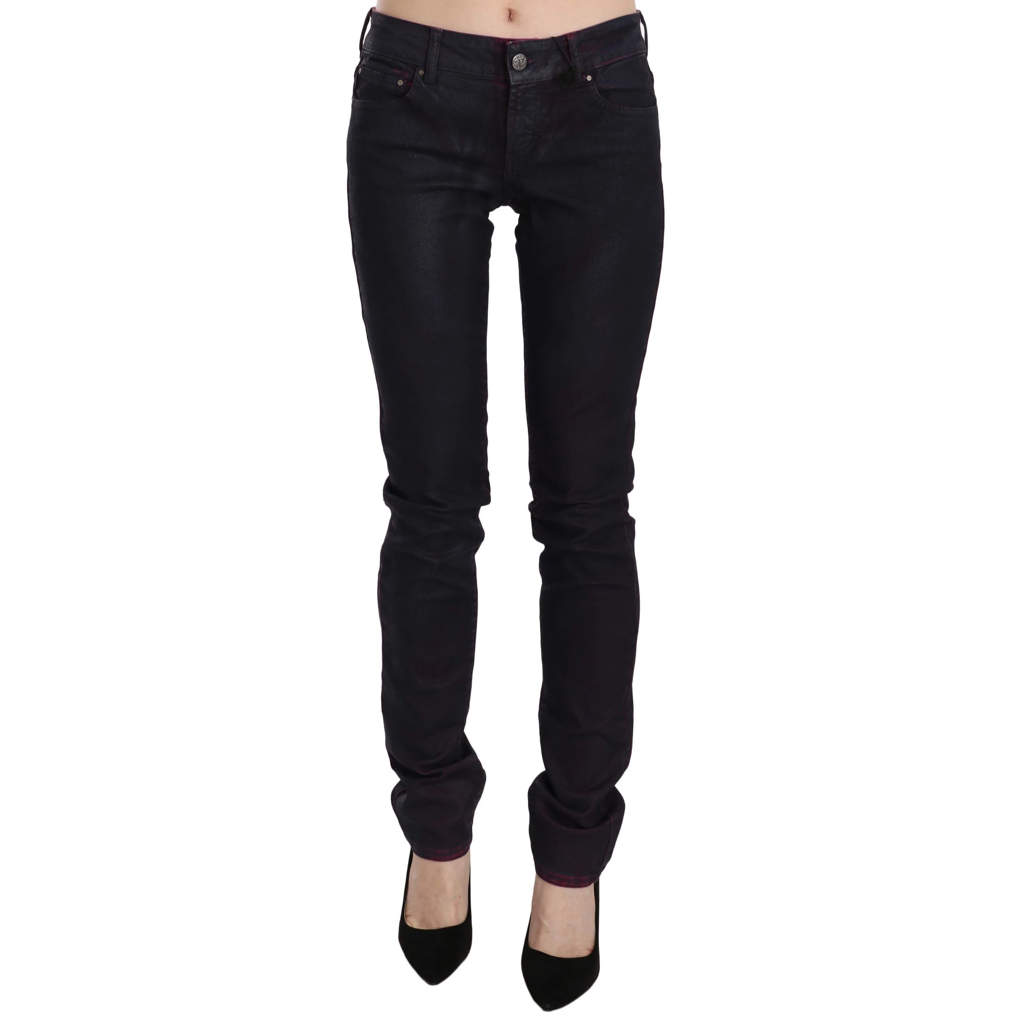 Black Cotton Low Waist Skinny Denim Pants