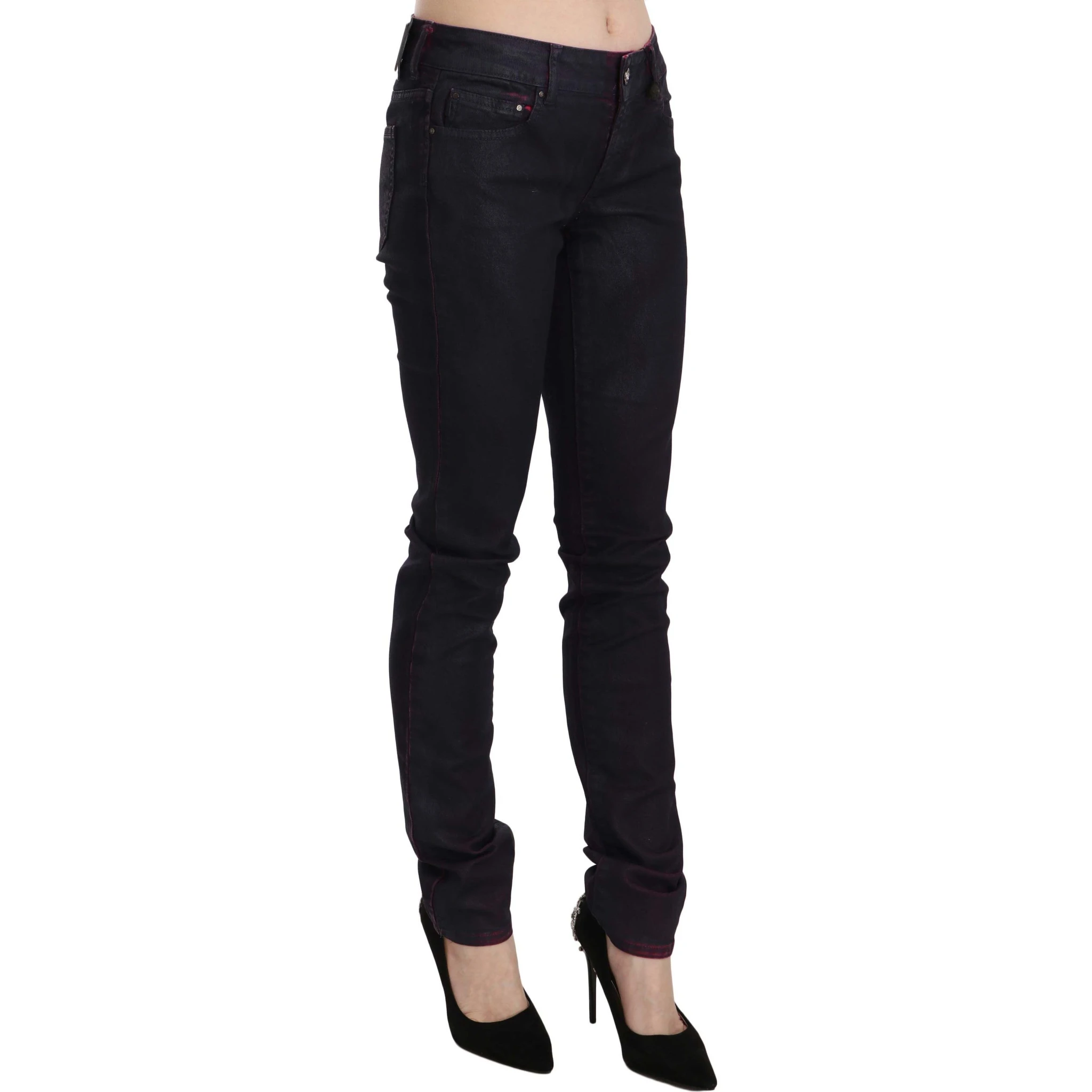 Black Cotton Low Waist Skinny Denim Pants