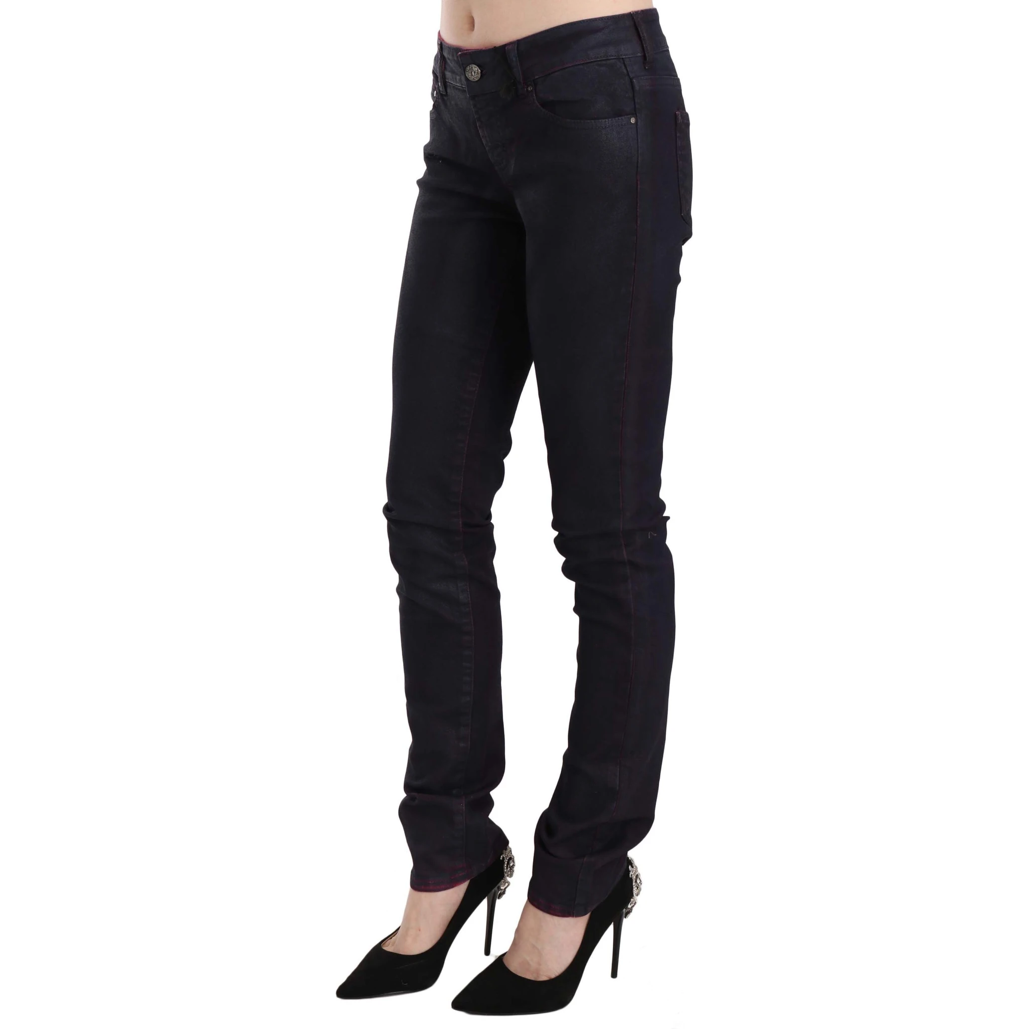 Black Cotton Low Waist Skinny Denim Pants