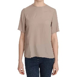 Beige Crew Neck Short Sleeve Blouse