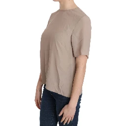 Beige Crew Neck Short Sleeve Blouse
