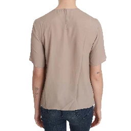 Beige Crew Neck Short Sleeve Blouse