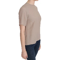 Beige Crew Neck Short Sleeve Blouse
