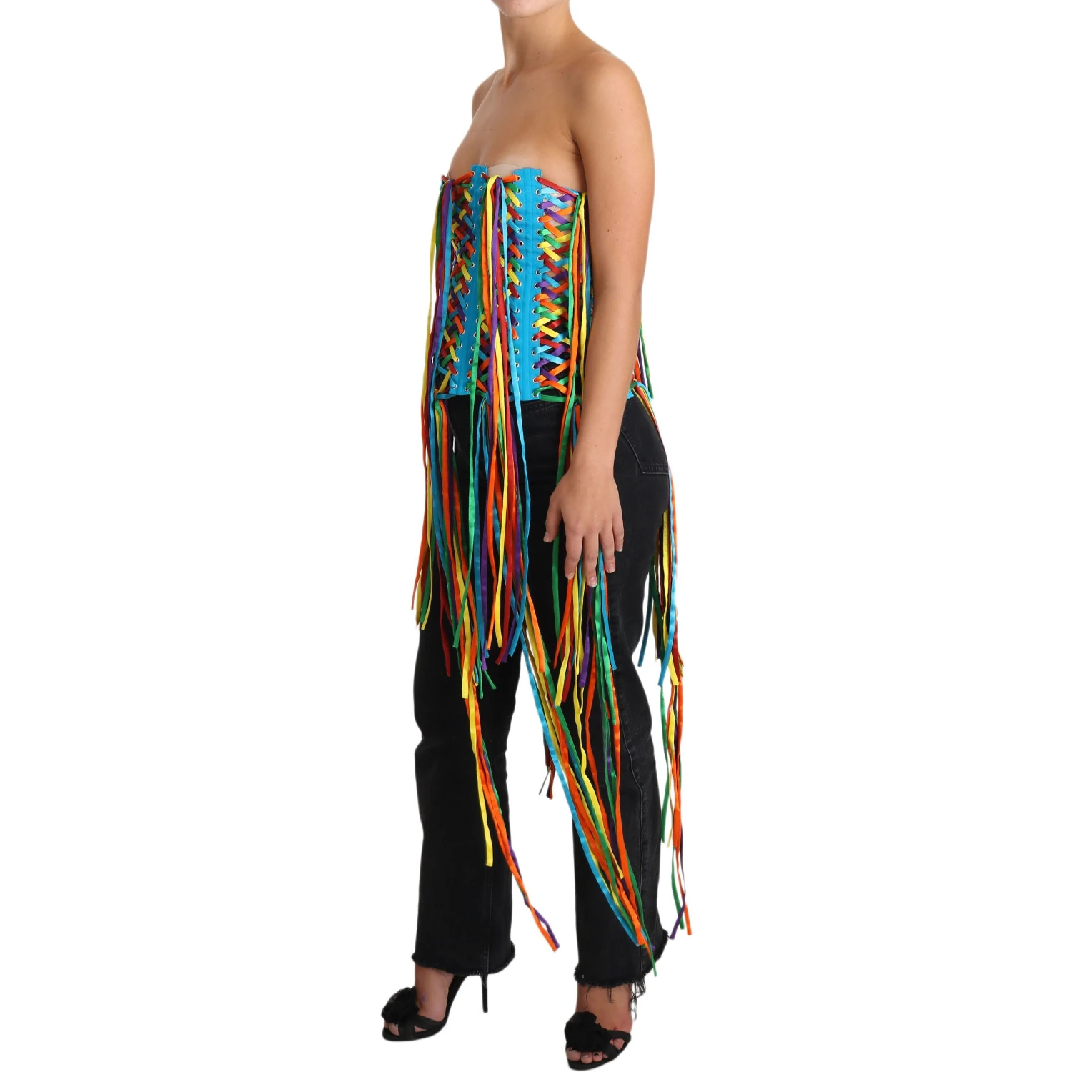 Multicolor Strings Bustier Polyester Corset Top