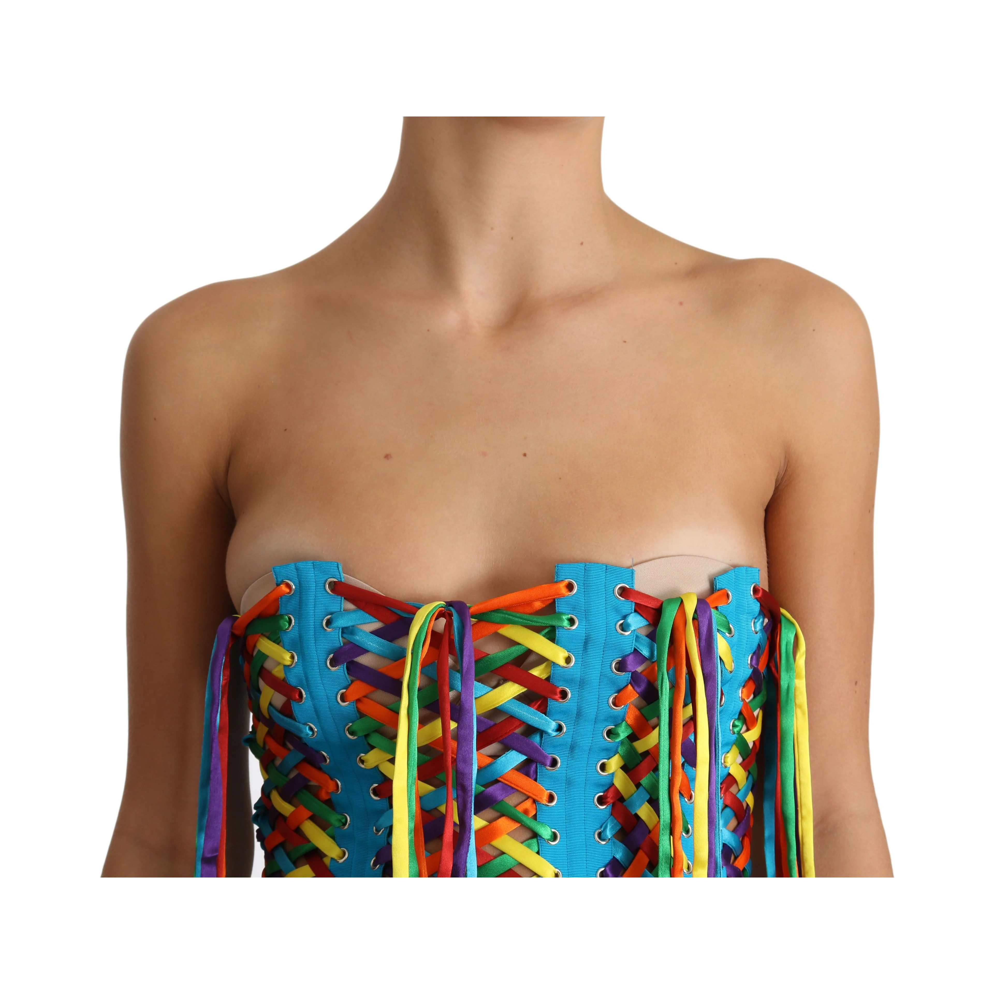 Multicolor Strings Bustier Polyester Corset Top