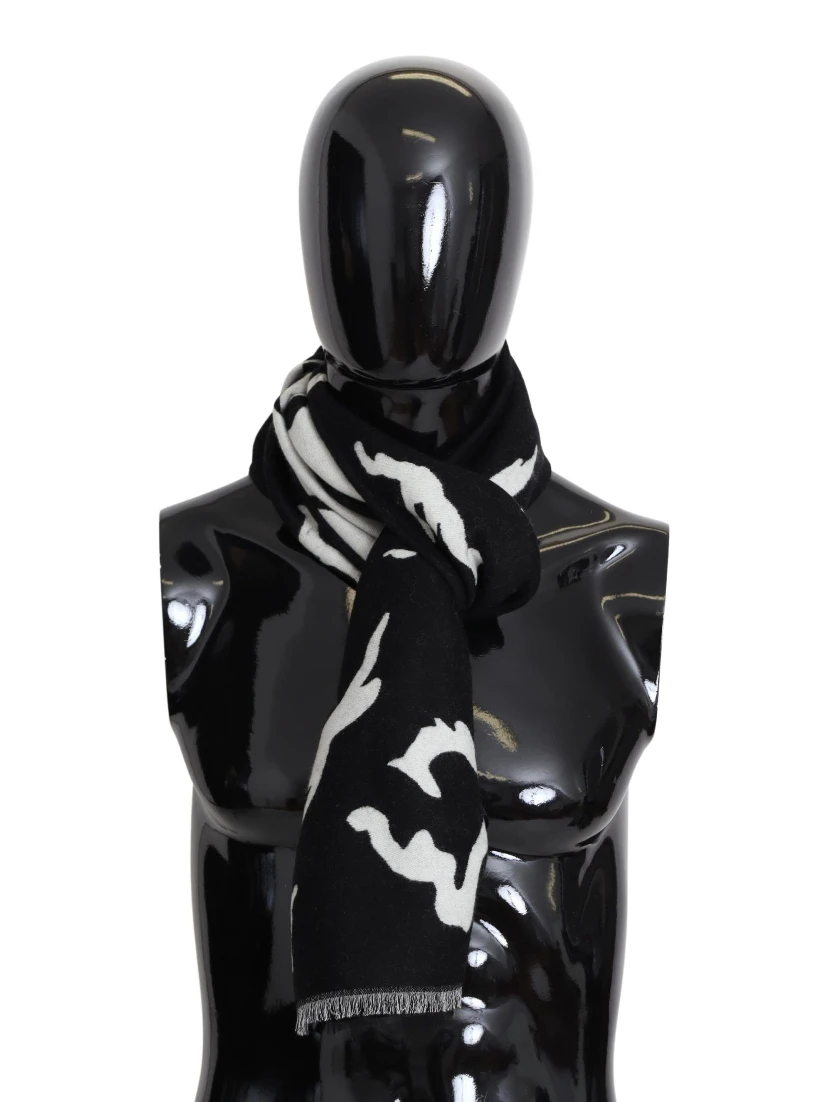 Black White Wool Unisex Winter Warm Scarf Wrap Shawl