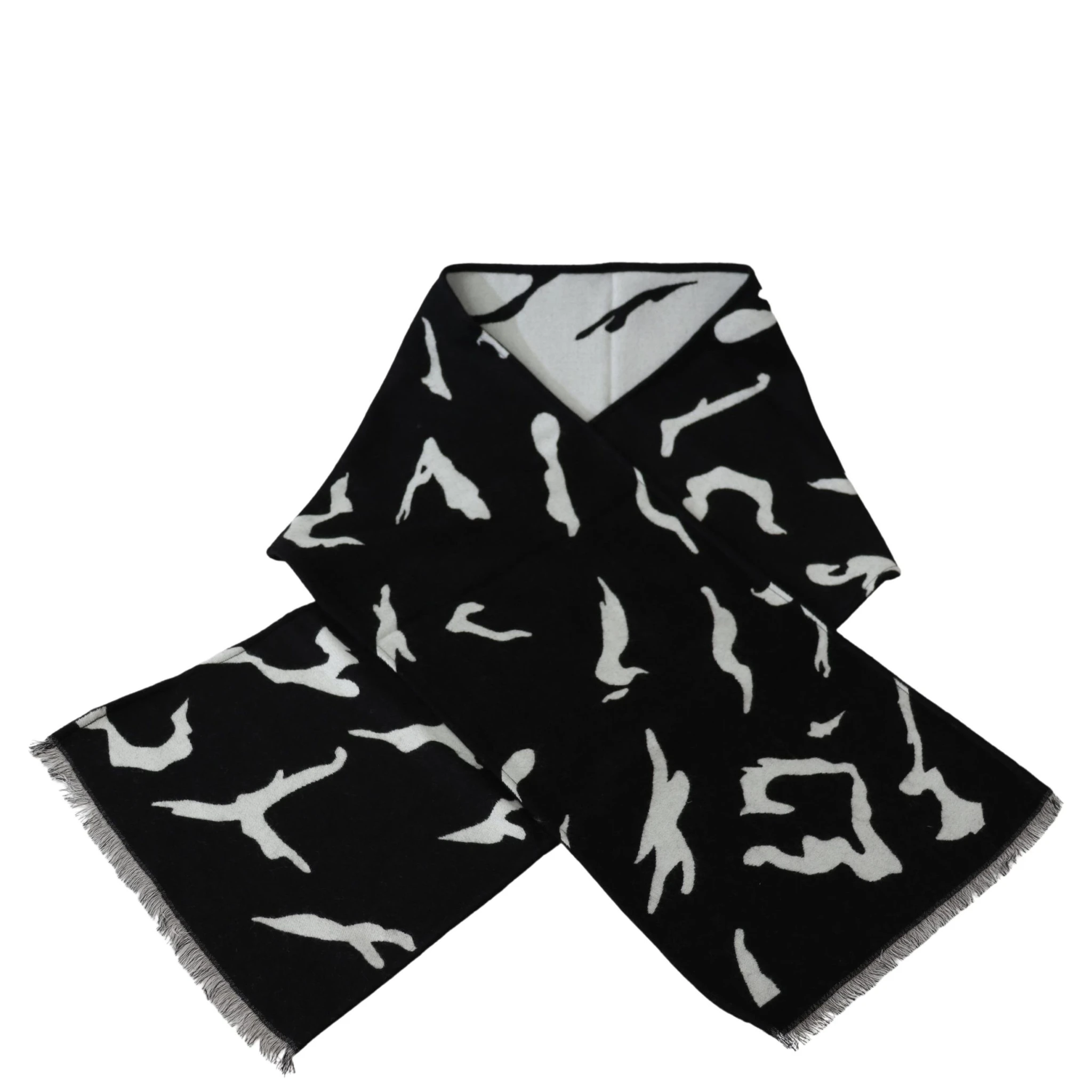Black White Wool Unisex Winter Warm Scarf Wrap Shawl