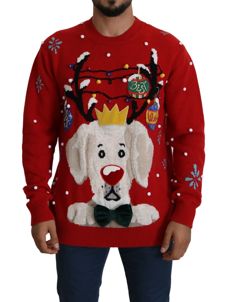 Red Christmas Dog Pullover Cashmere Sweater