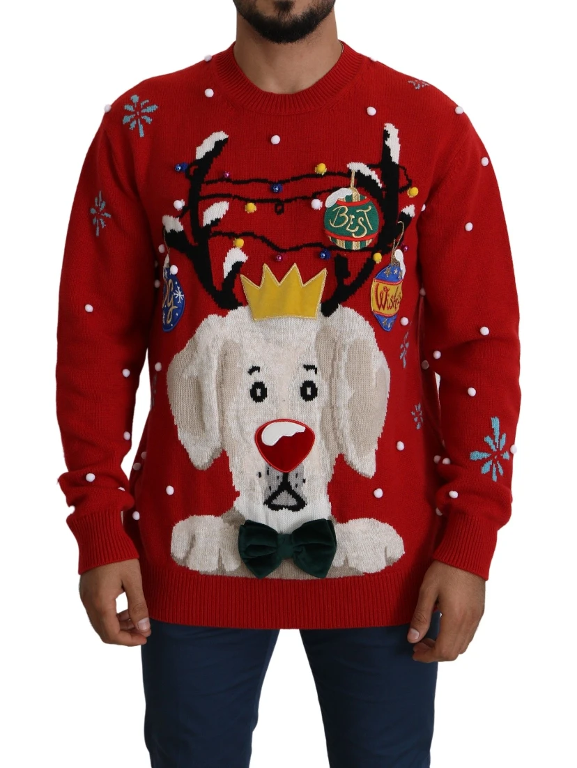 Red Christmas Dog Pullover Cashmere Sweater