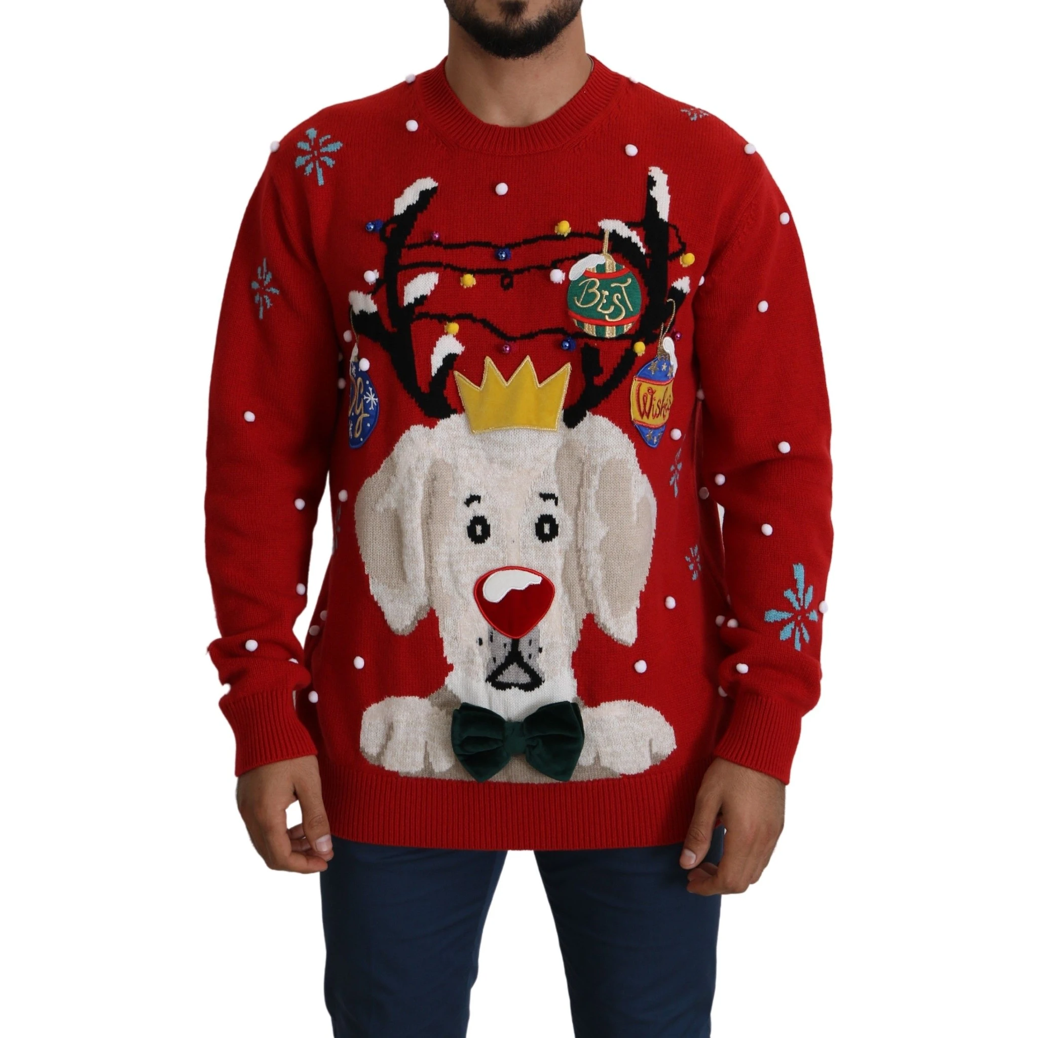 Red Christmas Dog Pullover Cashmere Sweater