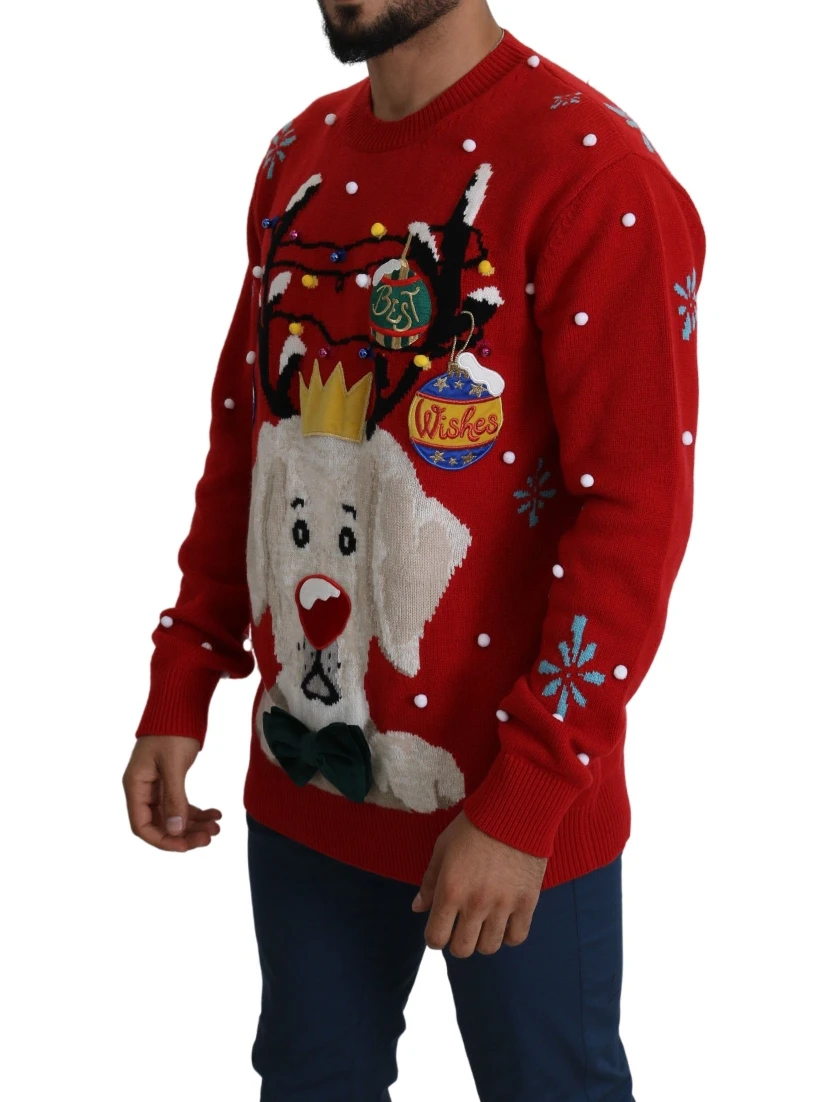 Red Christmas Dog Pullover Cashmere Sweater