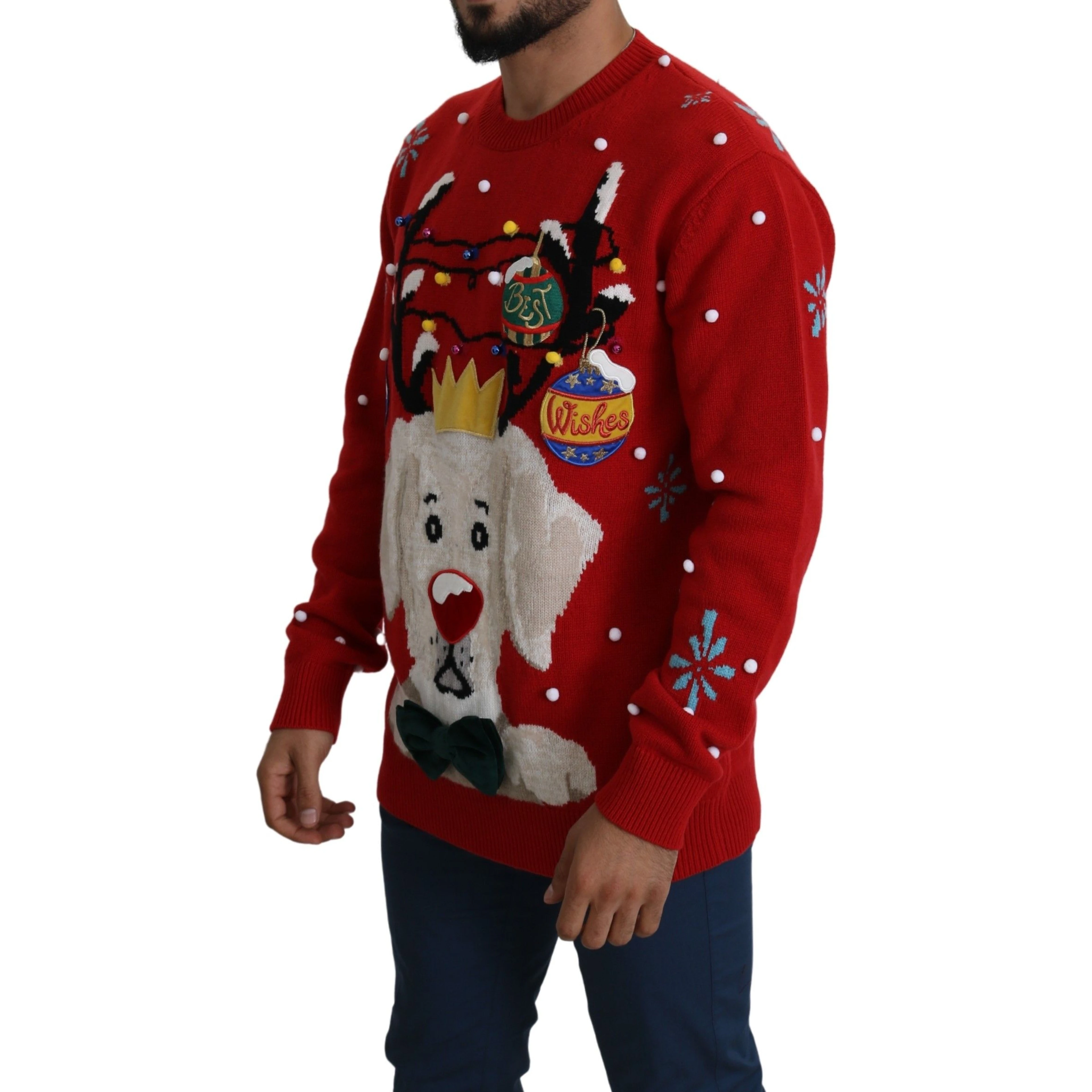 Red Christmas Dog Pullover Cashmere Sweater