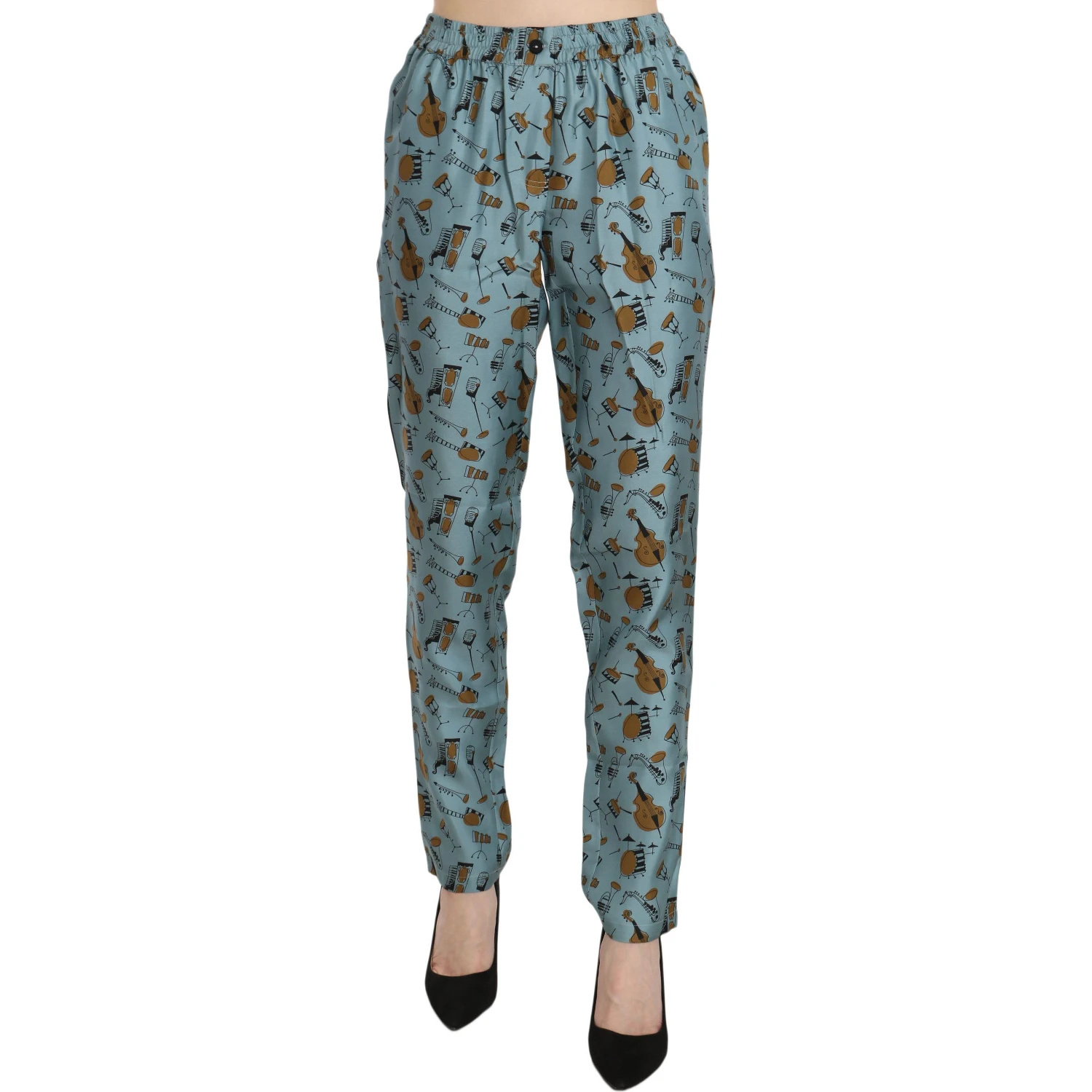Blue Musical Instruments Print Tapered Pants