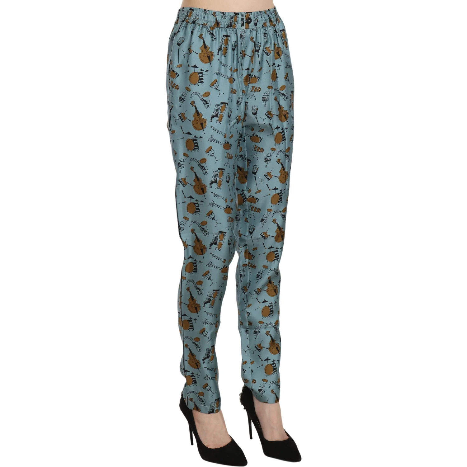 Blue Musical Instruments Print Tapered Pants