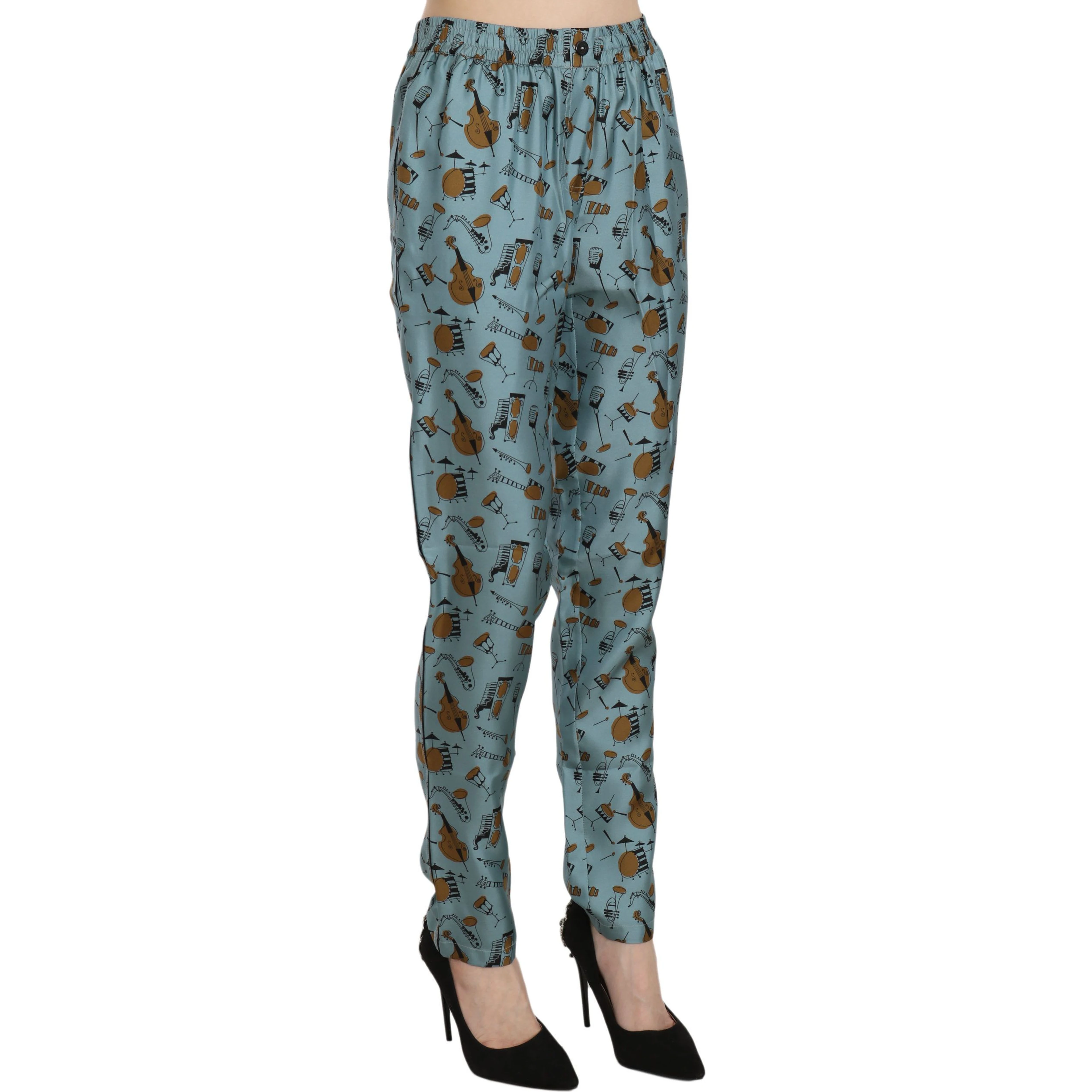 Blue Musical Instruments Print Tapered Pants