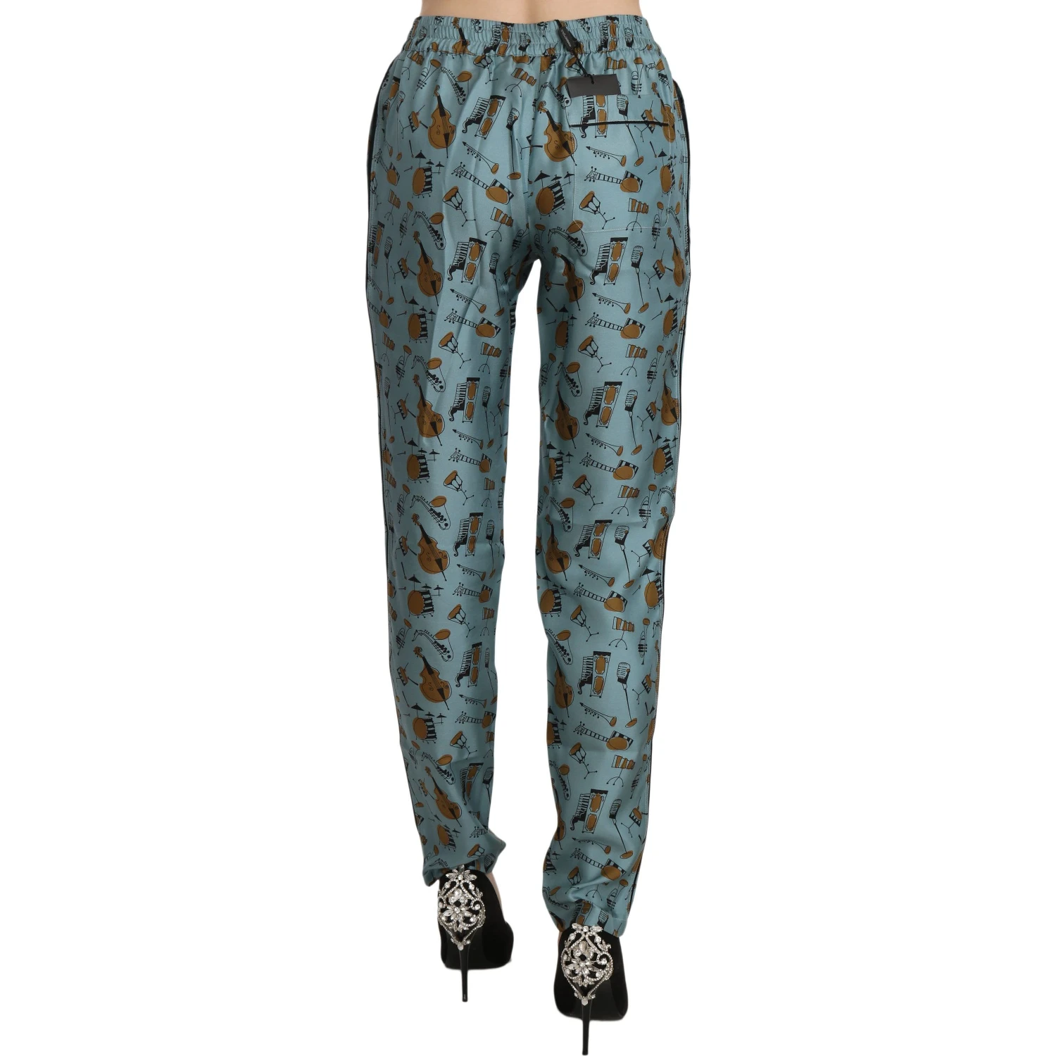 Blue Musical Instruments Print Tapered Pants