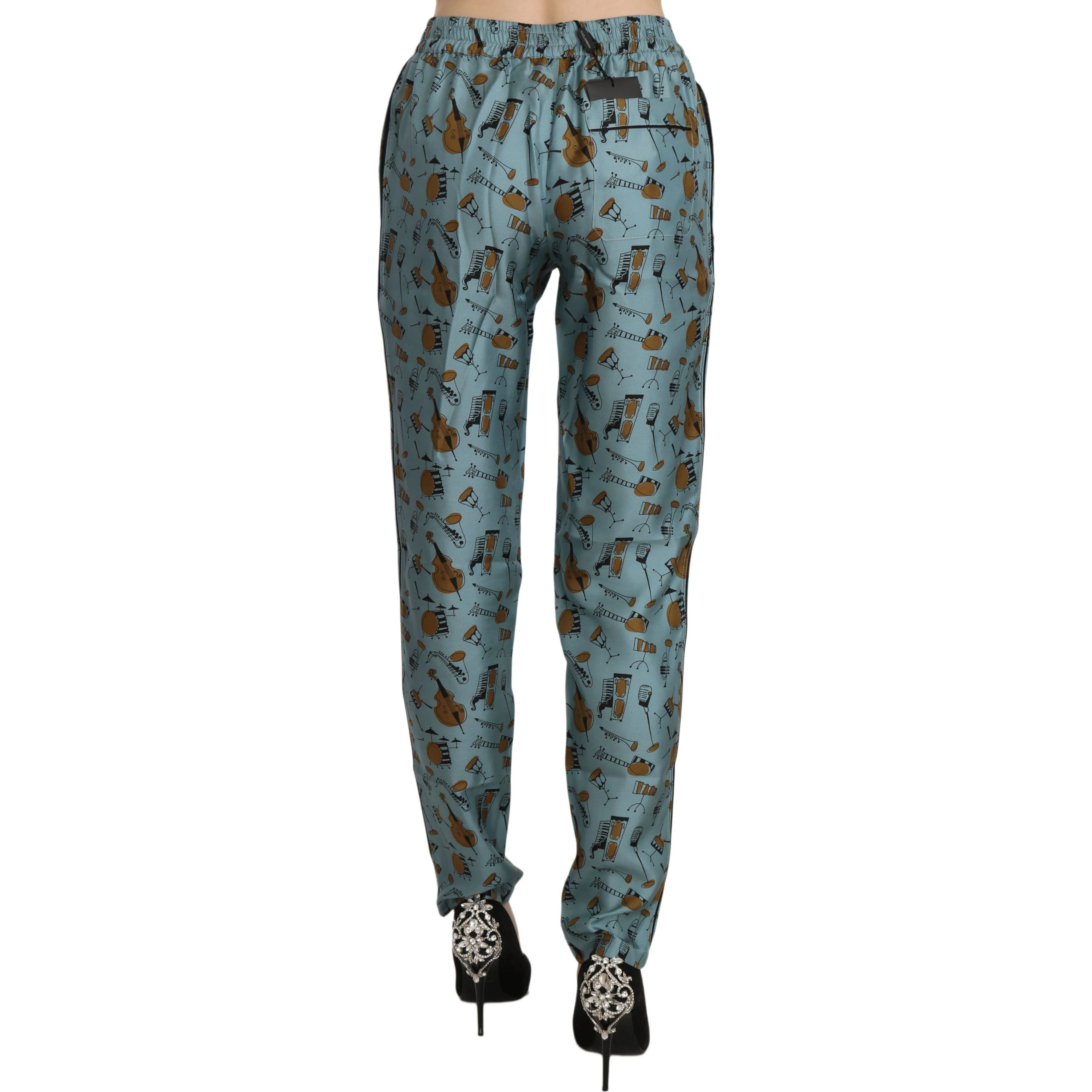 Blue Musical Instruments Print Tapered Pants