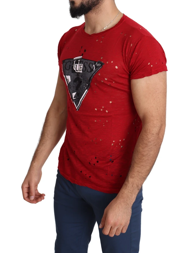 Red Cotton Logo Print Men Casual Top Perforated T-shirt alternative