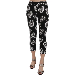 Black Palm Leaf Print Skinny Pants