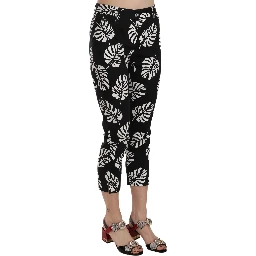 Black Palm Leaf Print Skinny Pants