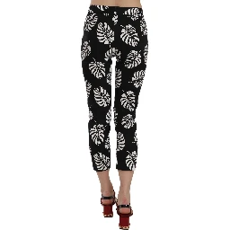 Black Palm Leaf Print Skinny Pants
