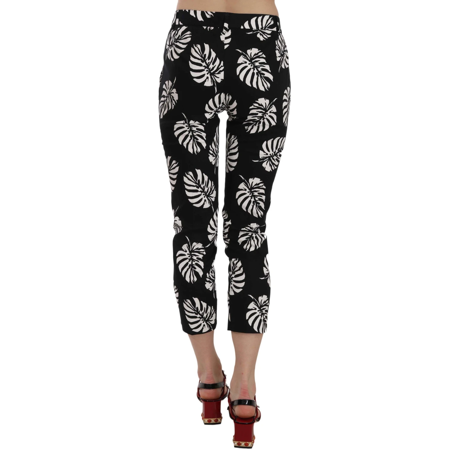 Black Palm Leaf Print Skinny Pants