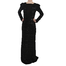 Black Silk Full Length Sequined Gown Dress
