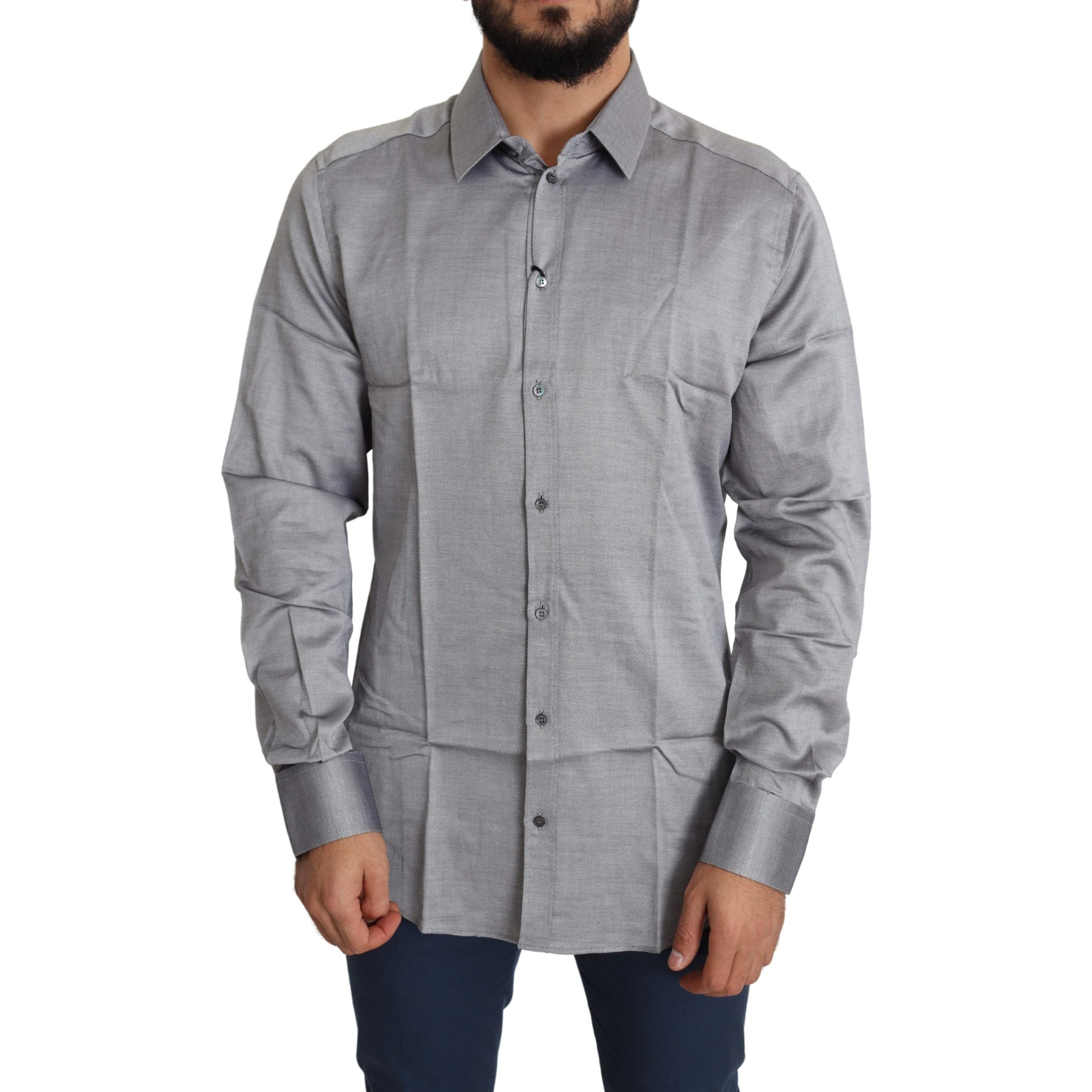 Gray Cotton Men Formal GOLD Dress Shirt