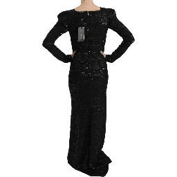 Black Silk Full Length Sequined Gown Dress