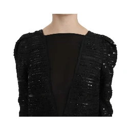 Black Silk Full Length Sequined Gown Dress