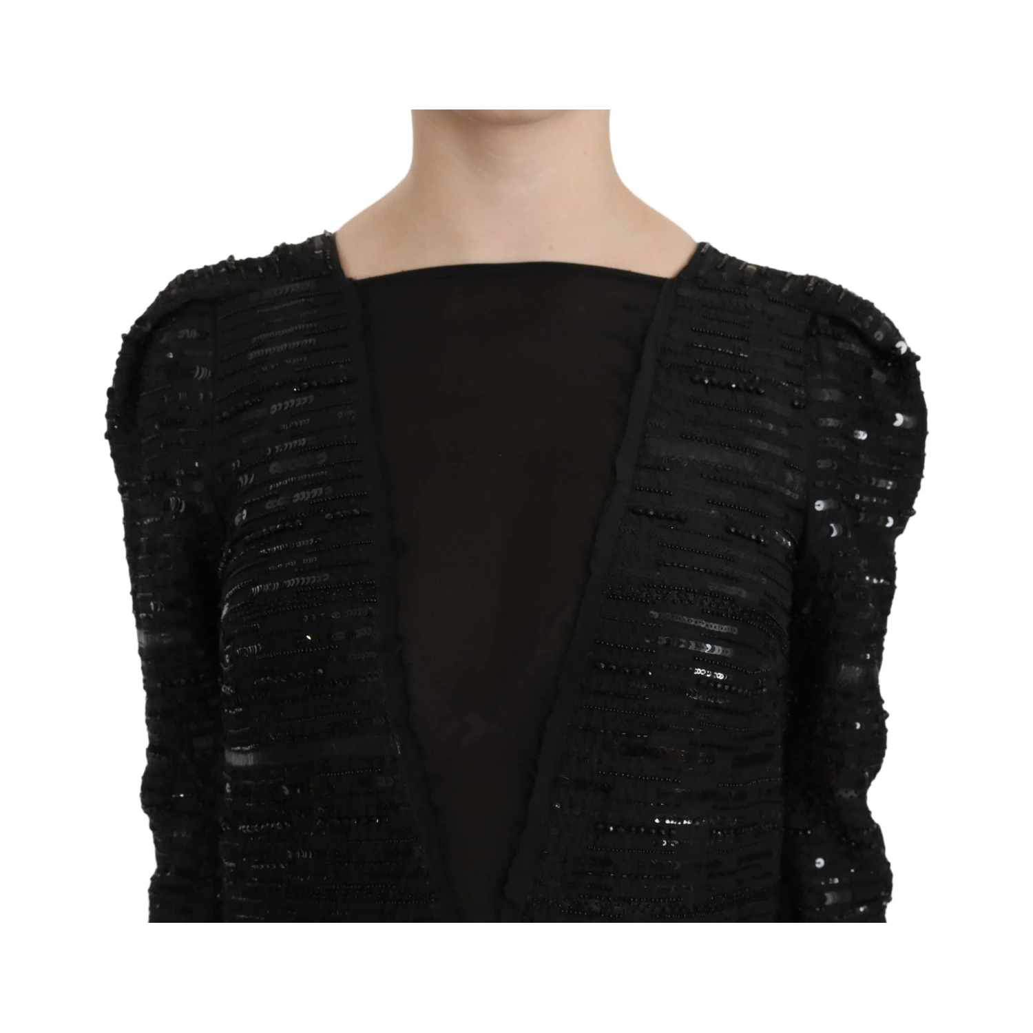 Black Silk Full Length Sequined Gown Dress