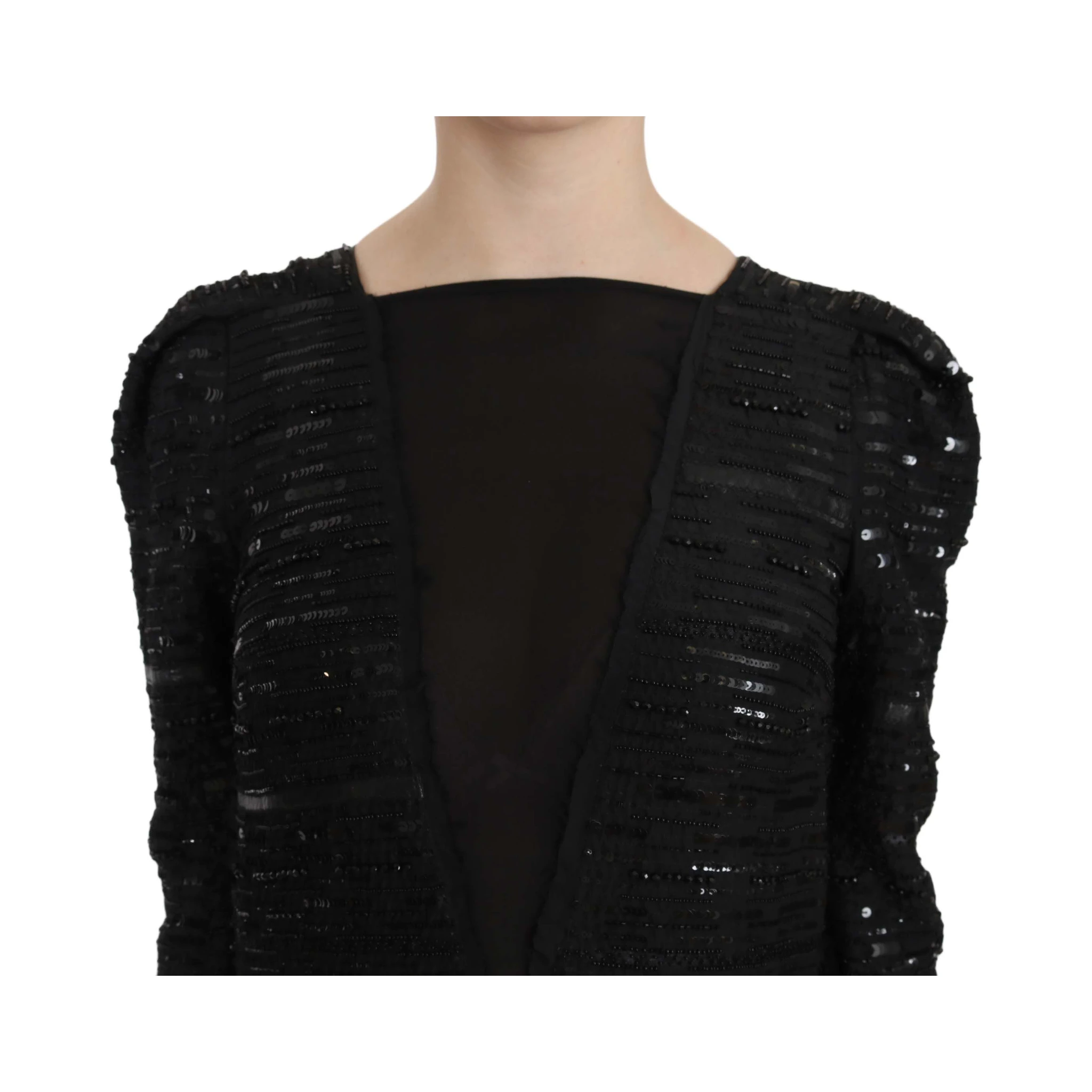 Black Silk Full Length Sequined Gown Dress