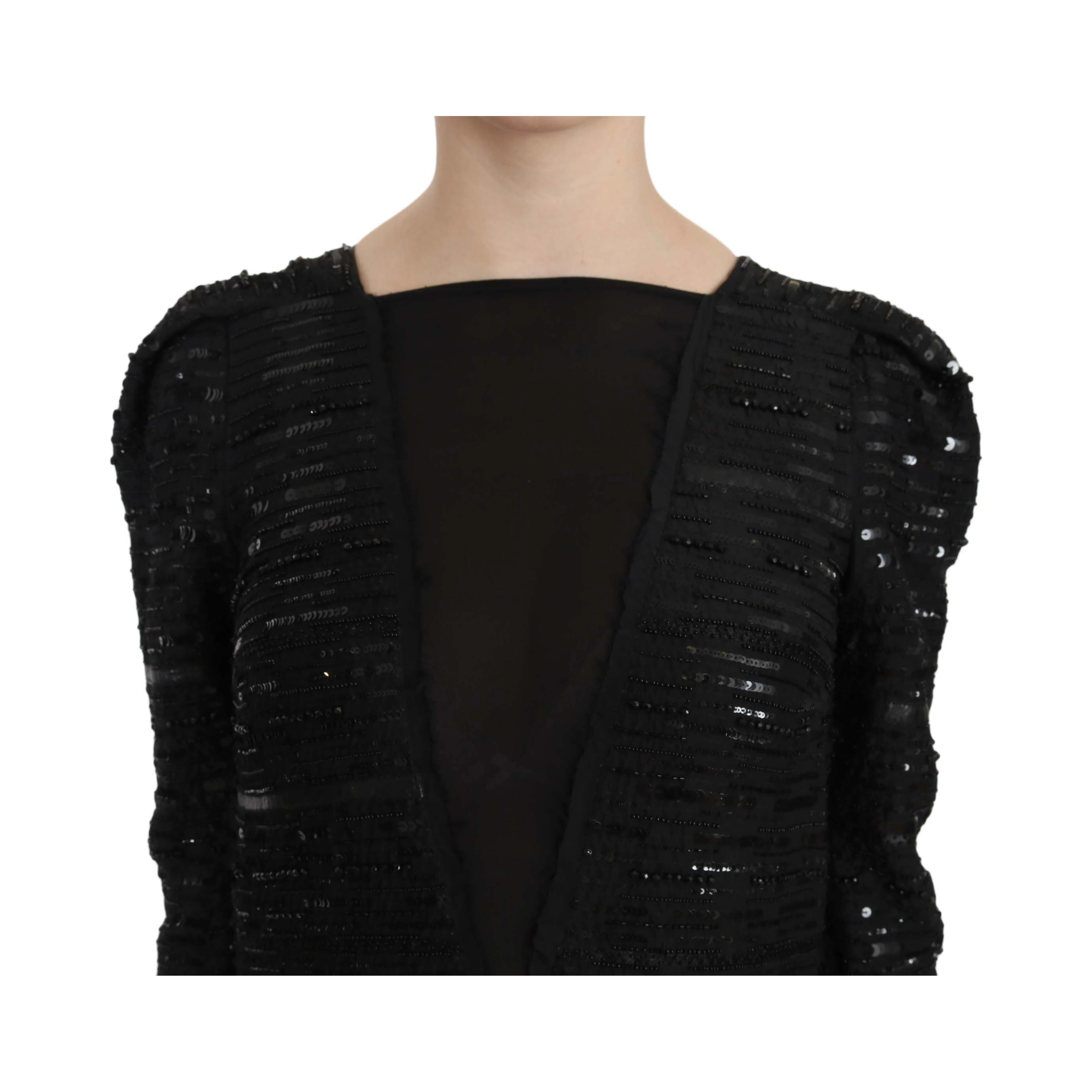 Black Silk Full Length Sequined Gown Dress