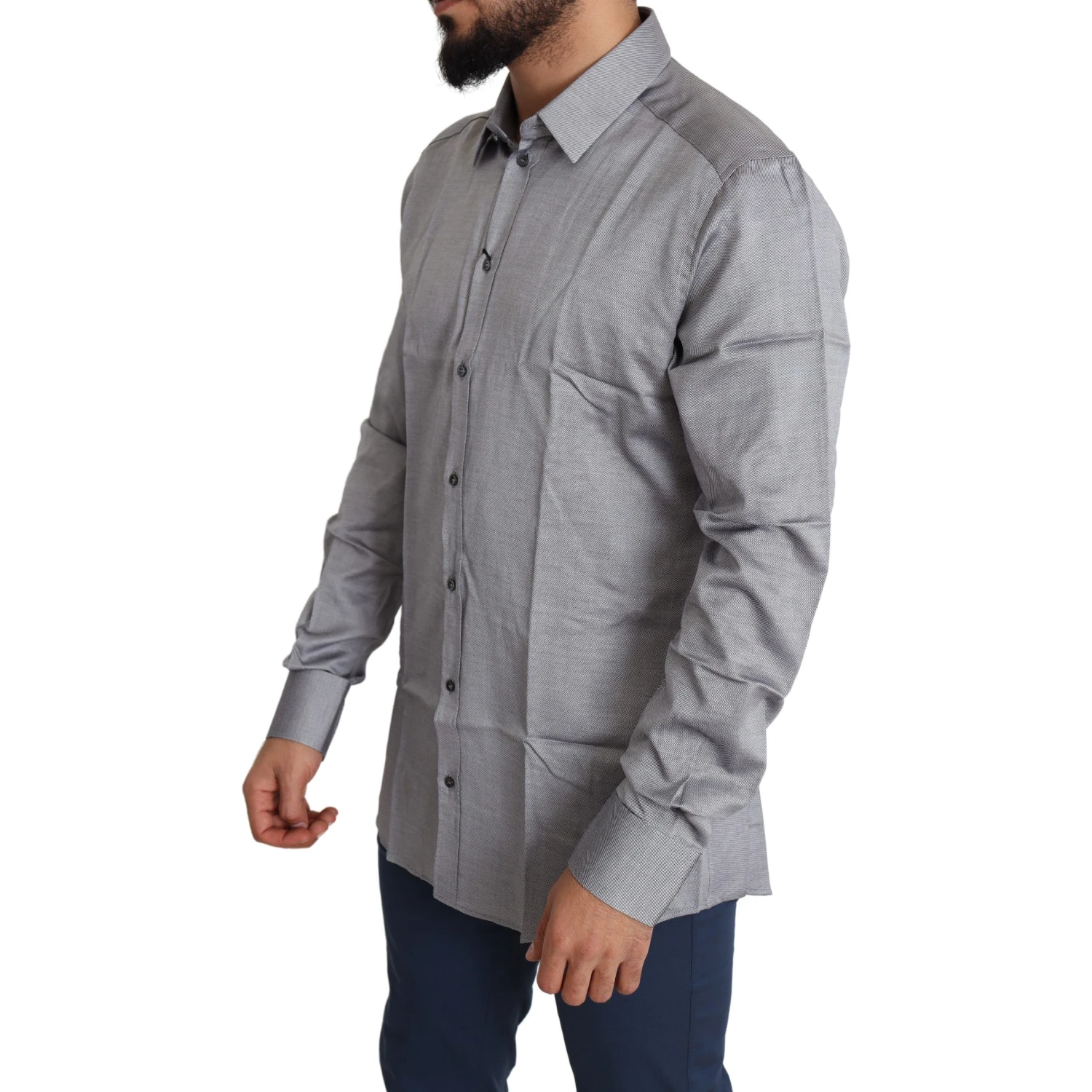 Gray Cotton Men Formal GOLD Dress Shirt