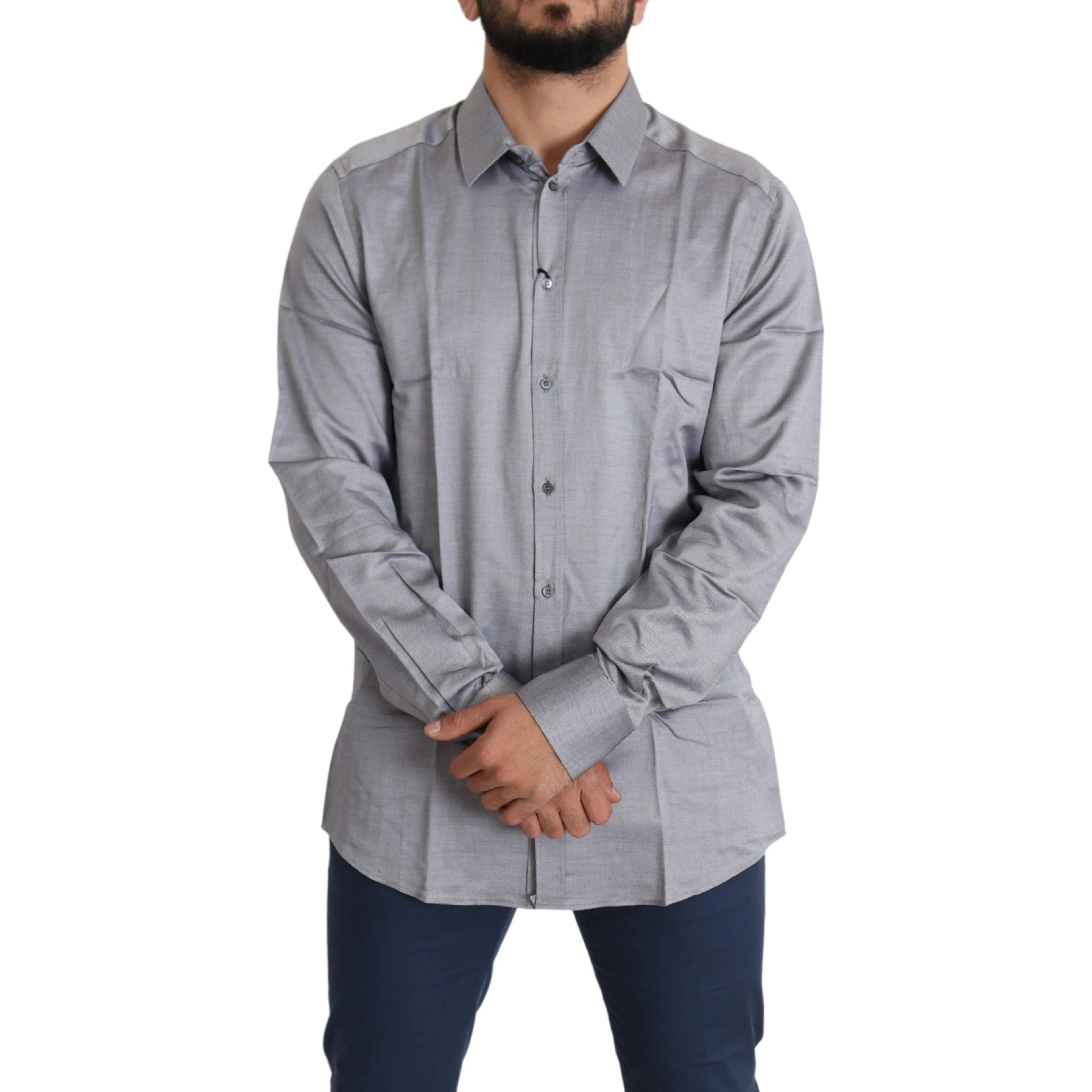 Gray Cotton Men Formal GOLD Dress Shirt