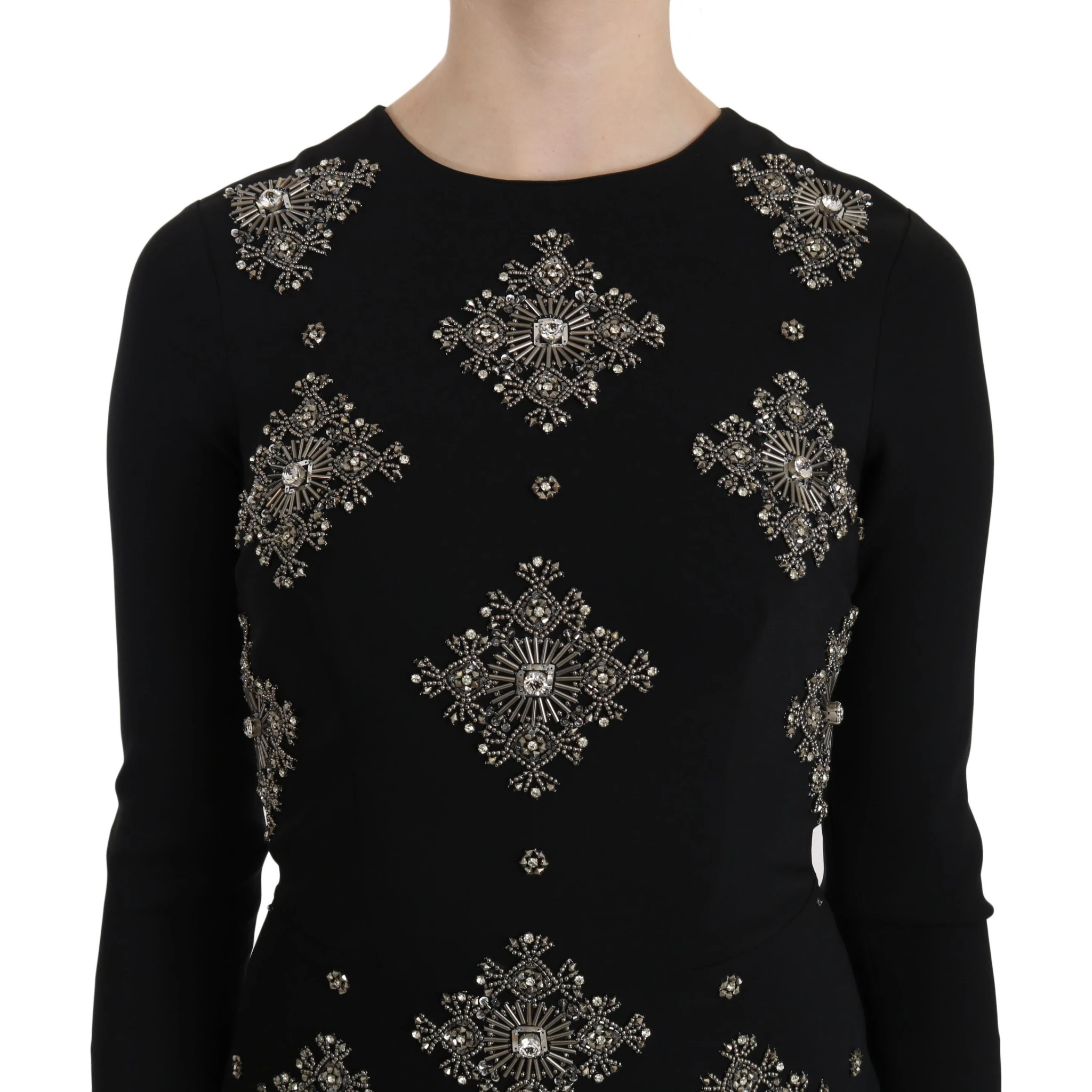 Black Crystal Stretch Mini Shift Dress