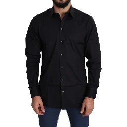 Black Cotton Stretch Formal GOLD Dress Shirt