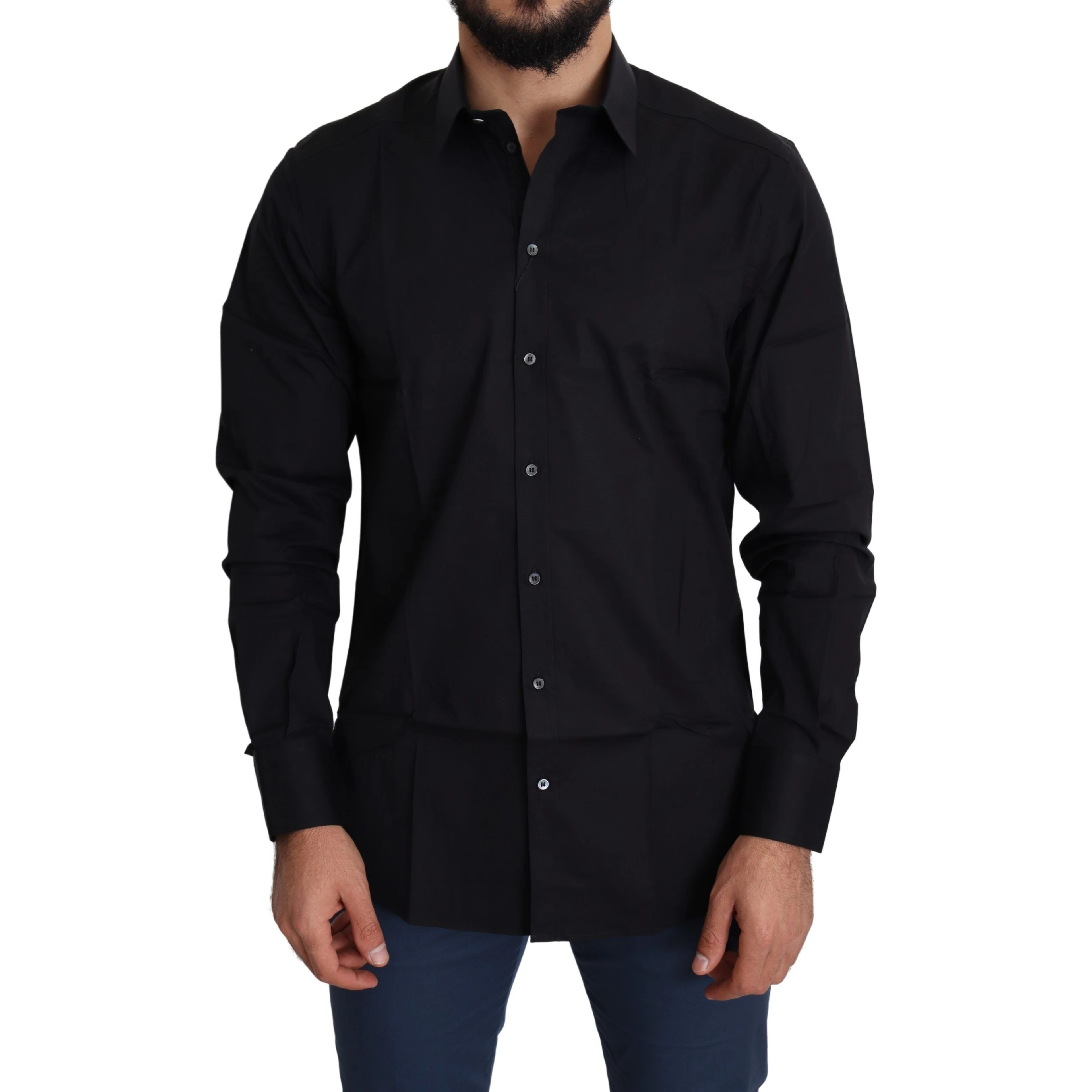 Black Cotton Stretch Formal GOLD Dress Shirt