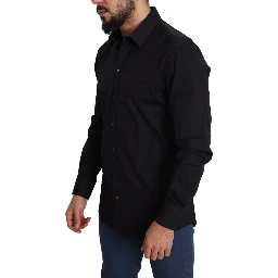 Black Cotton Stretch Formal GOLD Dress Shirt