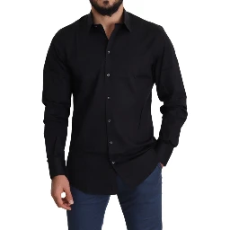 Black Cotton Stretch Formal GOLD Dress Shirt