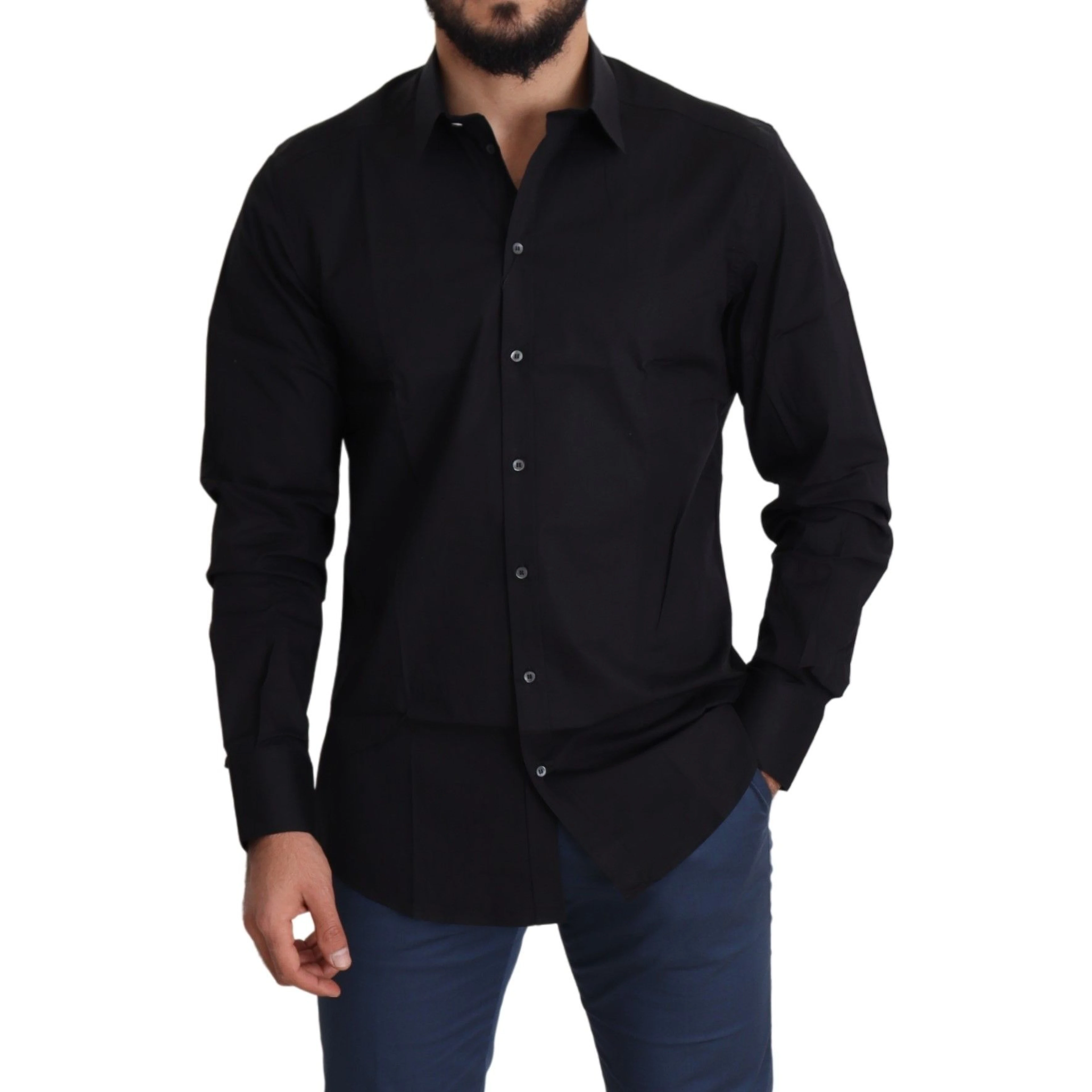 Black Cotton Stretch Formal GOLD Dress Shirt