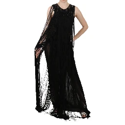 Black Silk Beaded Sequined Sheer Dress