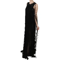 Black Silk Beaded Sequined Sheer Dress