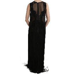 Black Silk Beaded Sequined Sheer Dress